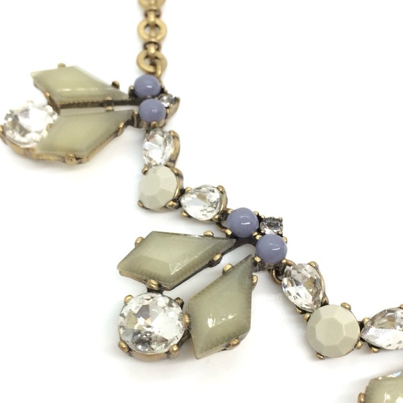 J. CREW ANTIQUE GOLD TONE BLUE PISTACHIO GREEN RHINESTONES NECKLACE STATEMENT - Picture 7 of 12